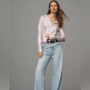 Anthropologie The Andie Ribbed Henley Top by Pilcro: Shimmer Edition XS